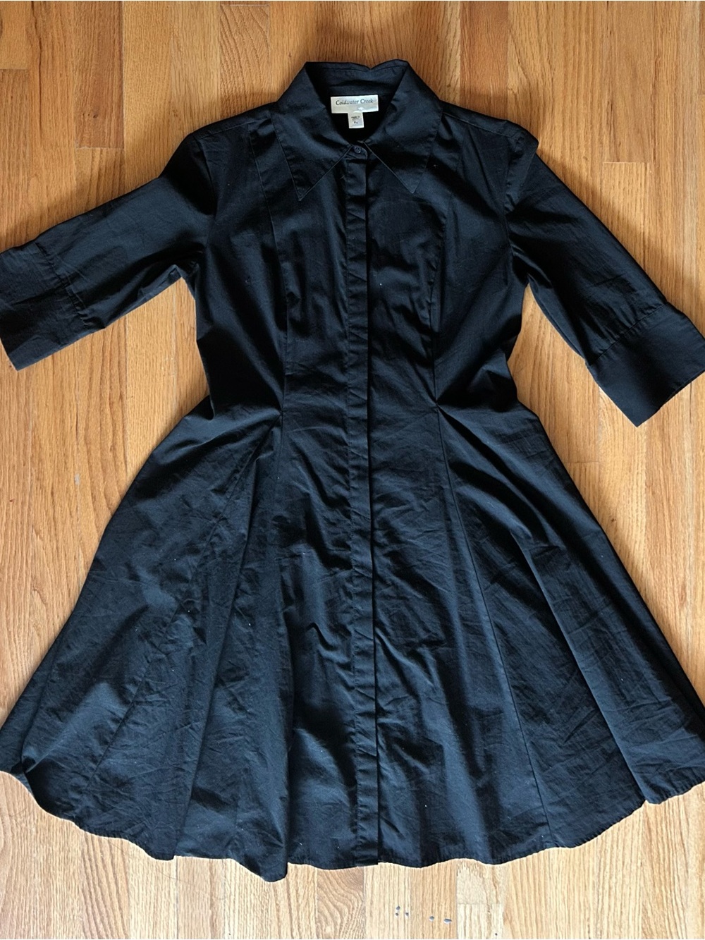 Coldwater Creek Black Fit-and-Flare Midi Shirt Dress